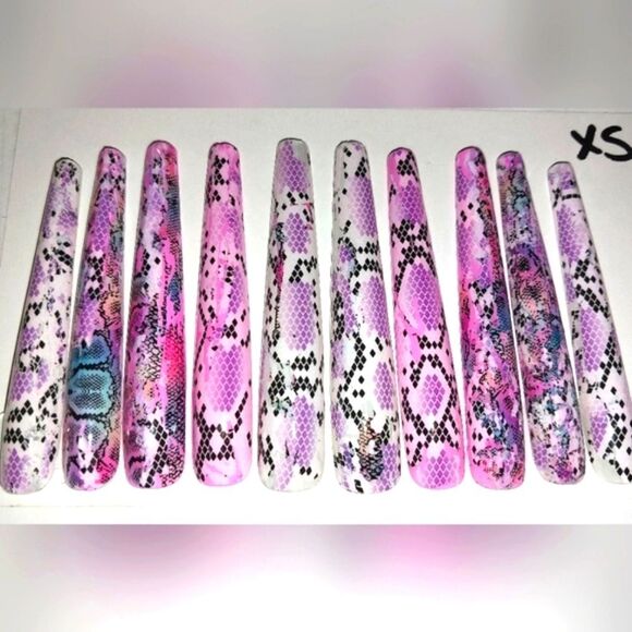 Hand crafted custom print 10pc 3xl acrylic press on nails sz XS - Picture 1 of 6